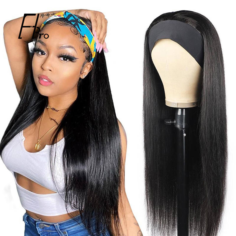 Headband Wigs Straight Glueless Virgin Hair Machine Made 200% Density